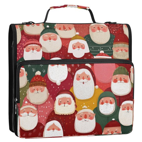 Circular Folder Package 13.6*3.5*12.4 Inches ,Binder Bag，Binder Organizer，Zipper Binder，3 Ring Binder ,Suitable for Work Teacup Santa Claus Cute