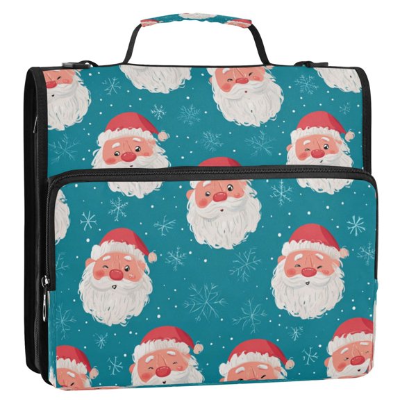 Circular Folder Package 13.6*3.5*12.4 Inches ,Binder Bag，Binder Organizer，Zipper Binder，3 Ring Binder ,Suitable for Work Teacup Santa Claus Face