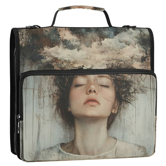 Circular Folder Package 13.6*3.5*12.4 Inches ,Binder Bag，Binder Organizer，Zipper Binder，3 Ring Binder ,Suitable for Work Abstract Beauty