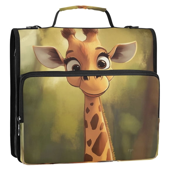 Circular Folder Package 13.6*3.5*12.4 Inches ,Binder Bag,Binder Organizer,Zipper Binder,3 Ring Binder ,Suitable for Work Big-eyed Giraffe