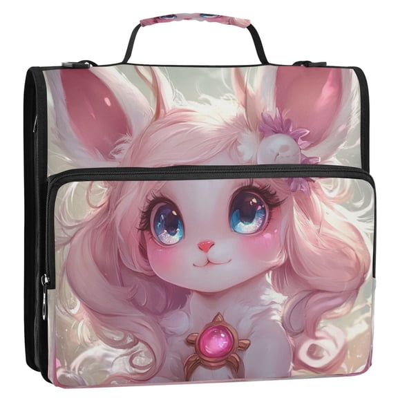Circular Folder Package 13.6*3.5*12.4 Inches ,Binder Bag，Binder Organizer，Zipper Binder，3 Ring Binder ,Suitable for Work Cartoon Pink Bunny