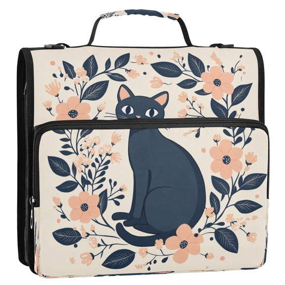 Circular Folder Package 13.6*3.5*12.4 Inches ,Binder BagBinder OrganizerZipper Binder3 Ring Binder ,Suitable for Work Cat and Flower