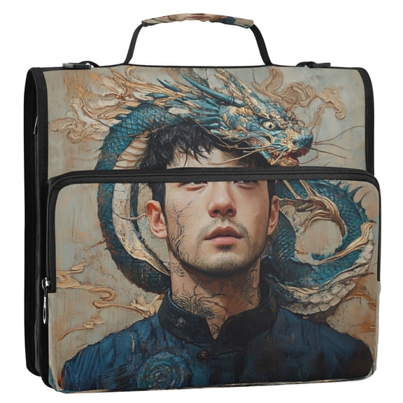 Circular Folder Package 13.6*3.5*12.4 Inches ,Binder BagBinder OrganizerZipper Binder3 Ring Binder ,Suitable for Work Dragon Man