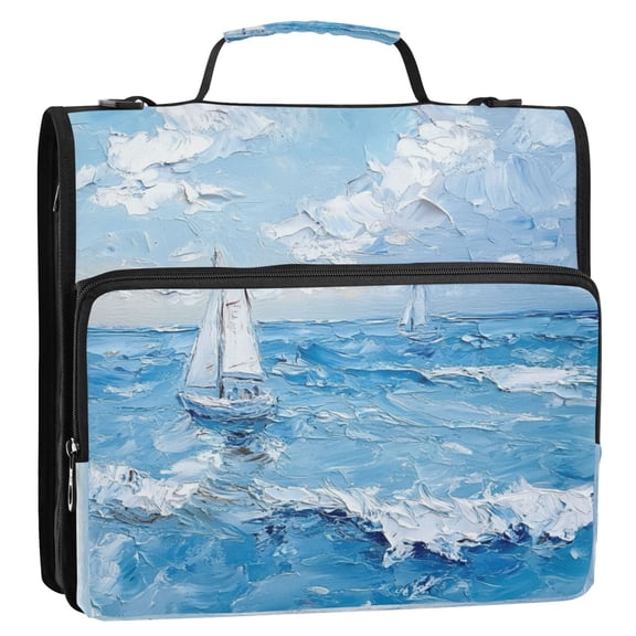 Circular Folder Package 13.6*3.5*12.4 Inches ,Binder BagBinder OrganizerZipper Binder3 Ring Binder ,Suitable for Work Oil Painting Sea
