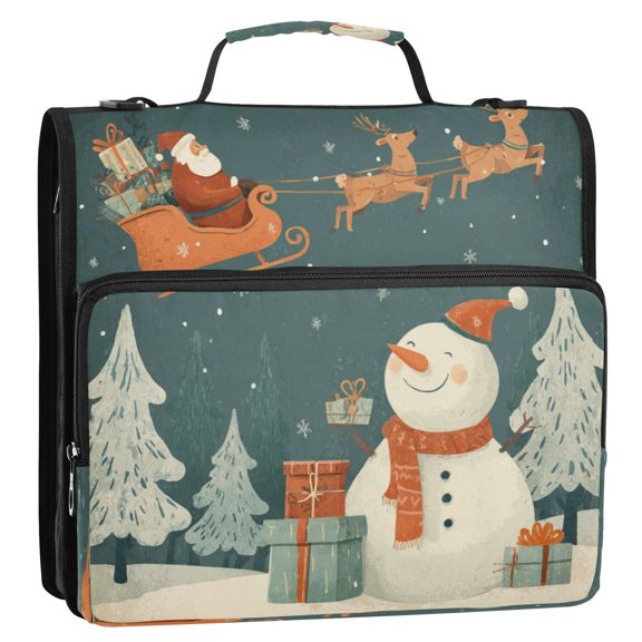 Circular Folder Package 13.6*3.5*12.4 Inches ,Binder Bag,Binder Organizer,Zipper Binder,3 Ring Binder ,Suitable for Work or School Teacup A Snowman