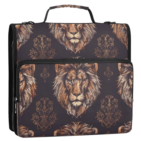 Circular Folder Package 13.6*3.5*12.4 Inches ,Binder BagBinder OrganizerZipper Binder3 Ring Binder ,Suitable for Work Gray Lion