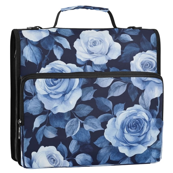 Circular Folder Package 13.6*3.5*12.4 Inches ,Binder Bag，Binder Organizer，Zipper Binder，3 Ring Binder ,Suitable for Work Teal Roses