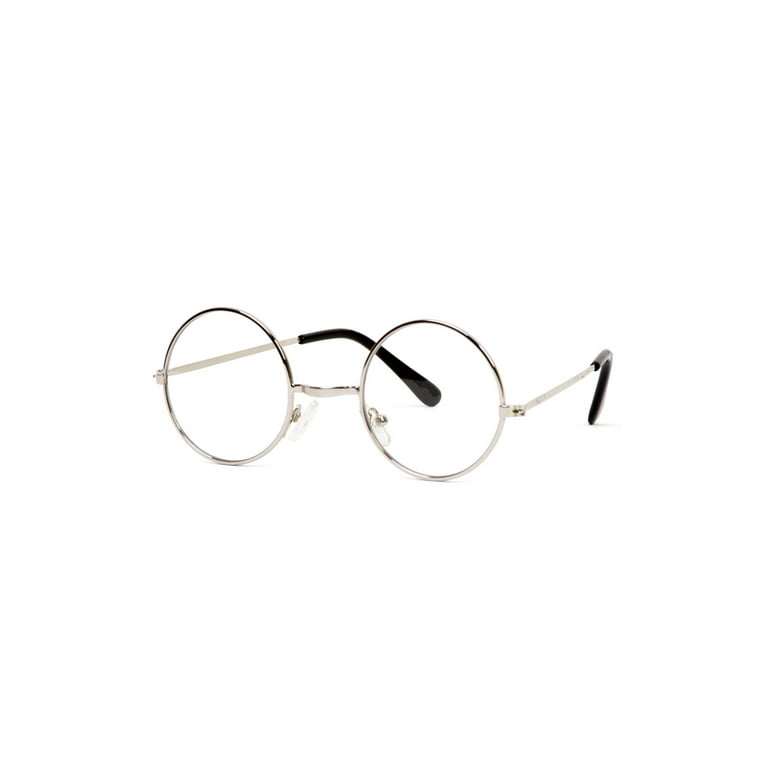 Circular Frame Clear Lens Silver Frame Sunglasses w Free Soft Case