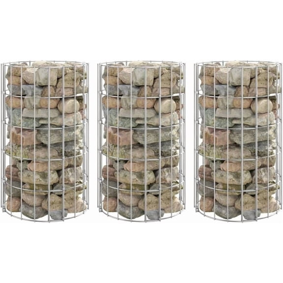Circular Gabion Raised Beds 3 pcs, Rustproof Galvanized Steel Garden Border Planter for Patio, Sturdy Rock-Filled Construction