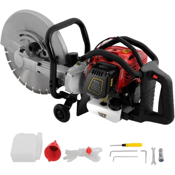 Circular Gas Concrete Saw 52cc 2-Stroke Gas Powered Concrete Saw Max. 4 In Cutting Depth Wet Disk Cutter Saw with Water Hose for Stone, Brick Cutting