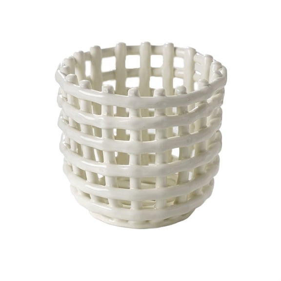 Circular Glazed Ceramic Fruit Basket Bowl, Modern Table Decor Handmade Premium Personalized Ceramic Decorative Storage Organizer for Kitchen, Breads, Vegetables, Snacks