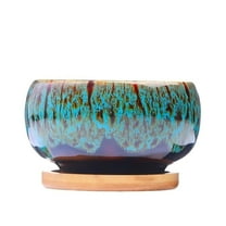 Circular Glazed Ceramic Pottery Planter Set Unique窑变Color Blend Succulent Garden Pot Display Flower Pots