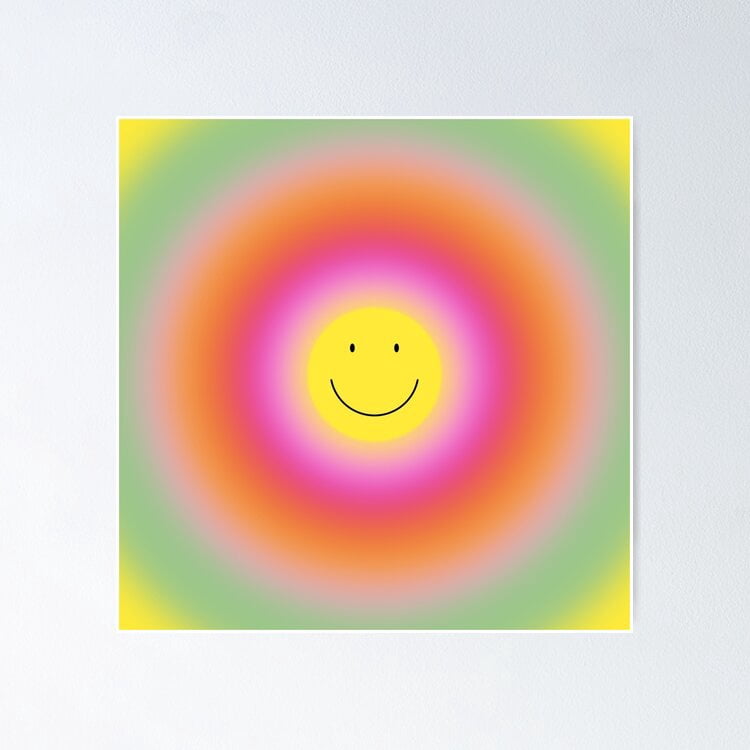 Gradient Smiley Circular Gradient - Happy Smiley Face - Yellow Pink Orange Mint Green ...