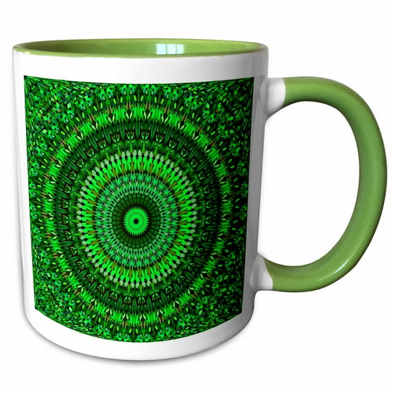 Circular Green Leaves Mandala - bohemian kaleidoscope graphic 11oz Two-Tone Green Mug mug-301693-7