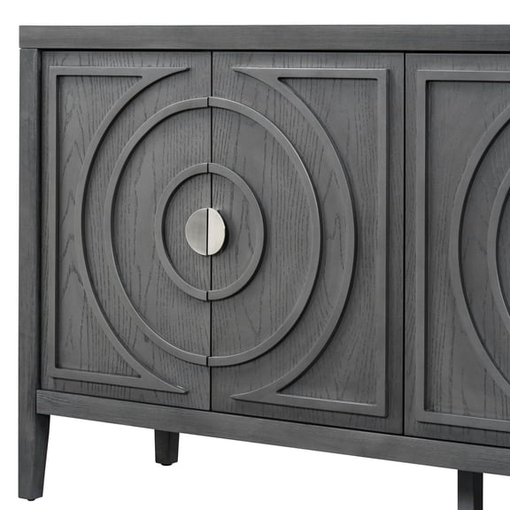 Circular Groove Doors & Warm Atmosphere - Gray Retro Sideboard for Home