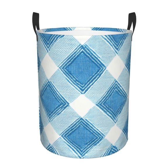 Circular Hamper Single Layer Laundry Basket Storage Basket Waterproof Single Layer Fabric With Handle Pe Support Strip Argyle Plaid Lightskyblue_49288_4 Medium