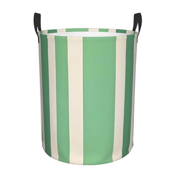 Circular Hamper Single Layer Laundry Basket Storage Basket Waterproof Single Layer Fabric With Handle Pe Support Strip Lightgreen Stripe_18292_3 Small