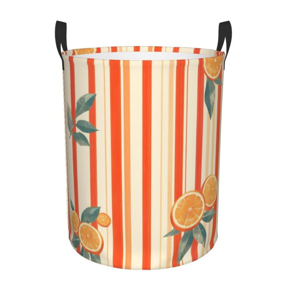 Circular Hamper Single Layer Laundry Basket Storage Basket Waterproof Single Layer Fabric With Handle Pe Support Strip Orangered Stripe Hand-Drawn Sketch_1 Small
