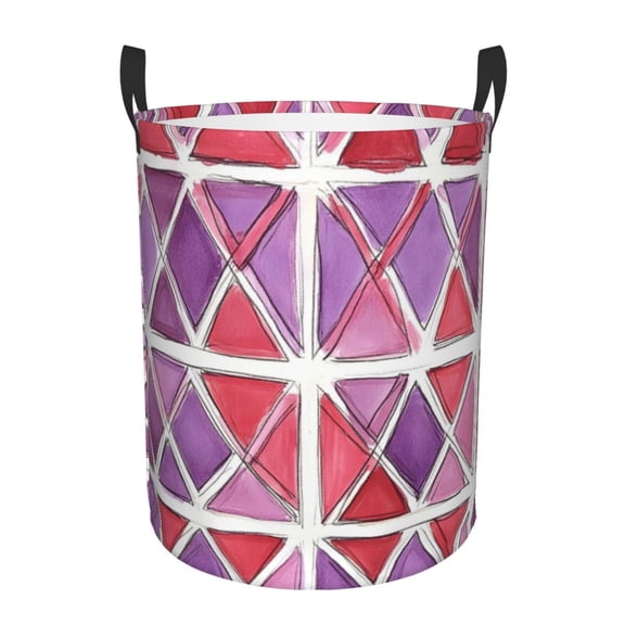 Circular Hamper Single Layer Laundry Basket Storage Basket Waterproof Single Layer Fabric With Handle Pe Support Strip Palevioletred Moroccan Trellis Hand-Drawn Sketch_4 Small