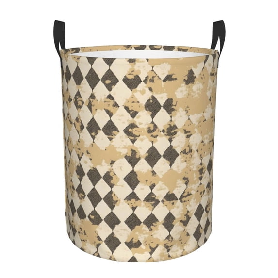 Circular Hamper Single Layer Laundry Basket Storage Basket Waterproof Single Layer Fabric With Handle Pe Support Strip Tan Houndstooth Vintage Texture Hand-Drawn Sketch_3 Medium