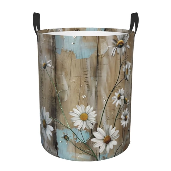 Circular Hamper Single Layer Laundry Basket Storage Basket Waterproof Single Layer Fabric With Handle Pe Support Strip Turquoise Wood Farmhouse Sunflowers (5) Small