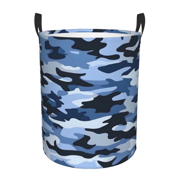 Circular Hamper Single Layer Laundry Basket Storage Basket Waterproof Single Layer Fabric With Handle Pe Support Strip Vector Camouflage Pattern Blue_4 Medium