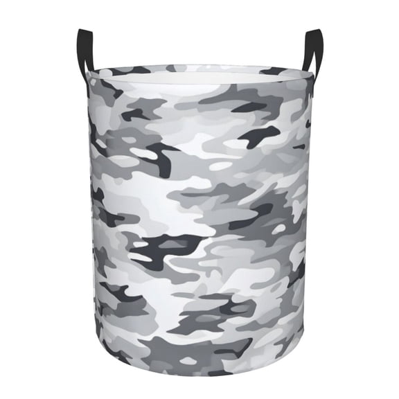 Circular Hamper Single Layer Laundry Basket Storage Basket Waterproof Single Layer Fabric With Handle Pe Support Strip Vector Camouflage Pattern Gray_3 Small