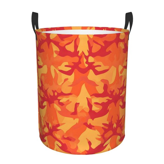 Circular Hamper Single Layer Laundry Basket Storage Basket Waterproof Single Layer Fabric With Handle Pe Support Strip Vector Camouflage Pattern Orange Red_2 Medium