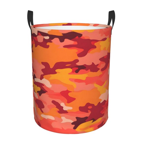 Circular Hamper Single Layer Laundry Basket Storage Basket Waterproof Single Layer Fabric With Handle Pe Support Strip Vector Camouflage Pattern Orange Red_1 Medium