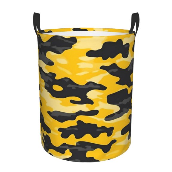 Circular Hamper Single Layer Laundry Basket Storage Basket Waterproof Single Layer Fabric With Handle Pe Support Strip Vector Camouflage Pattern Yellow_3 Medium