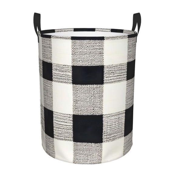 Circular Hamper Single Layer Laundry Basket Storage Basket Waterproof Single Layer Fabric With Handle Pe Support Strip White Buffalo Plaid Check Tartan Scotland_1 Small
