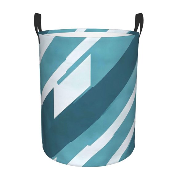 Circular Hamper Single Layer Laundry Basket Storage Basket Waterproof Single Layer Fabric With Handle Pe Support Strip Cyan Stripe_4 Medium