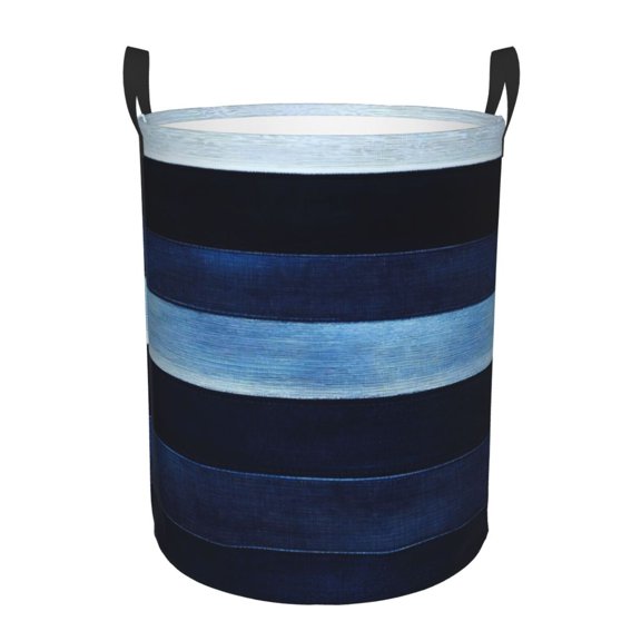Circular Hamper Single Layer Laundry Basket Storage Basket Waterproof Single Layer Fabric With Handle Pe Support Strip Darkblue Stripe_4 Small
