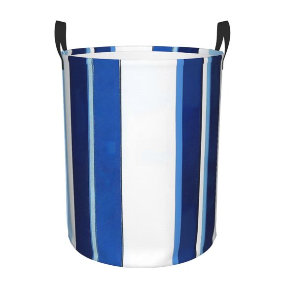 Circular Hamper Single Layer Laundry Basket Storage Basket Waterproof Single Layer Fabric With Handle Pe Support Strip Deepskyblue Stripe_2 Small