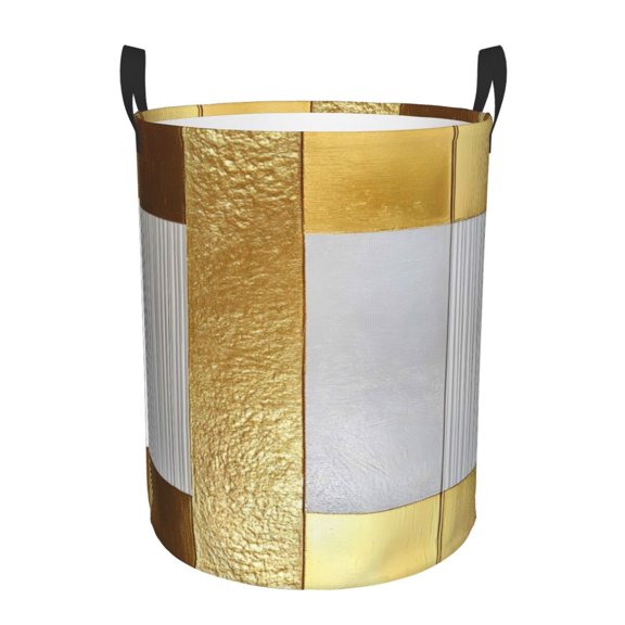 Circular Hamper Single Layer Laundry Basket Storage Basket Waterproof Single Layer Fabric With Handle Pe Support Strip Gold Stripe_4 Small