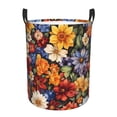 thumbnail image 1 of Circular Hamper Single Layer Laundry Basket Storage Basket Waterproof Single Layer Fabric With Handle Pe Support Strip Groovy Flowers (2) Small, 1 of 8