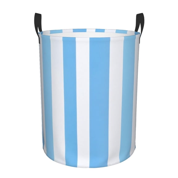 Circular Hamper Single Layer Laundry Basket Storage Basket Waterproof Single Layer Fabric With Handle Pe Support Strip Light Blue Stripe_2 Small