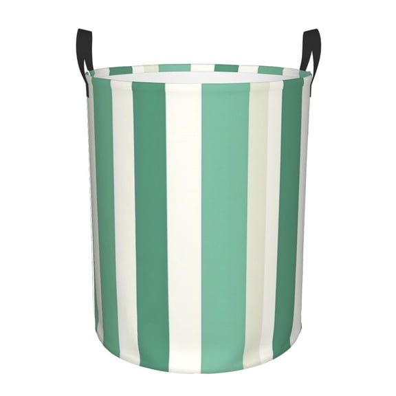 Circular Hamper Single Layer Laundry Basket Storage Basket Waterproof Single Layer Fabric With Handle Pe Support Strip Lightgreen Stripe_1 Small