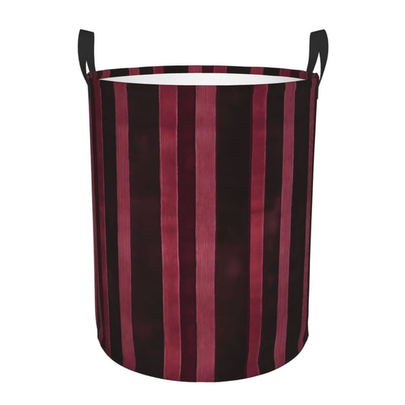 Circular Hamper Single Layer Laundry Basket Storage Basket Waterproof Single Layer Fabric With Handle Pe Support Strip Maroon Stripe_2 Medium