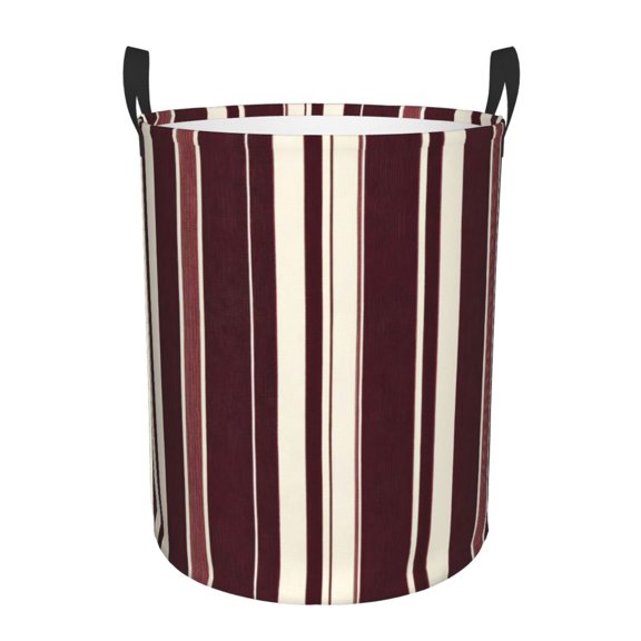 Circular Hamper Single Layer Laundry Basket Storage Basket Waterproof Single Layer Fabric With Handle Pe Support Strip Maroon Stripe_4 Small