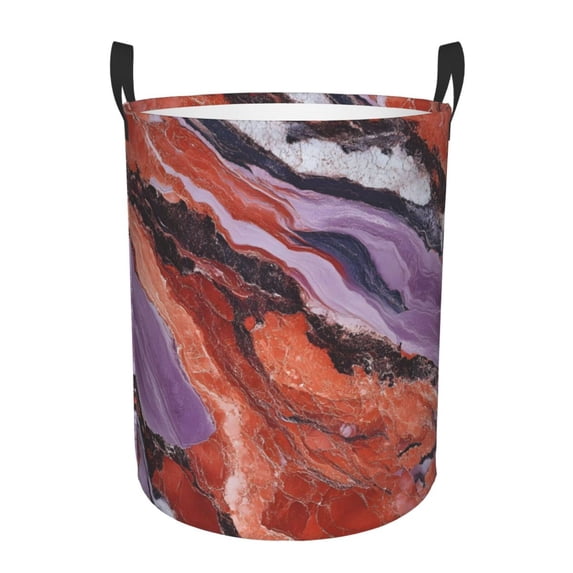 Circular Hamper Single Layer Laundry Basket Storage Basket Waterproof Single Layer Fabric With Handle Pe Support Strip Mediumvioletred Marble_3 Small