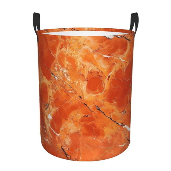Circular Hamper Single Layer Laundry Basket Storage Basket Waterproof Single Layer Fabric With Handle Pe Support Strip Orangered Marble_1 Small