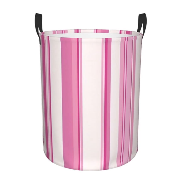 Circular Hamper Single Layer Laundry Basket Storage Basket Waterproof Single Layer Fabric With Handle Pe Support Strip Pink Stripe_1 Small