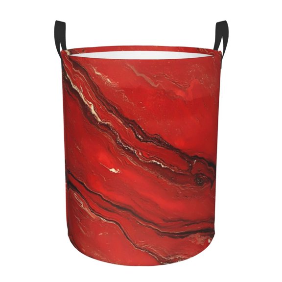 Circular Hamper Single Layer Laundry Basket Storage Basket Waterproof Single Layer Fabric With Handle Pe Support Strip Red Marble_2 Small