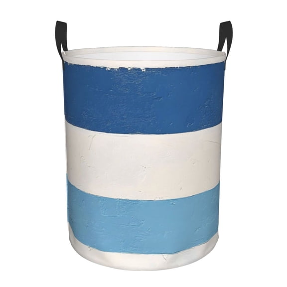 Circular Hamper Single Layer Laundry Basket Storage Basket Waterproof Single Layer Fabric With Handle Pe Support Strip Skyblue Stripe_1 Small