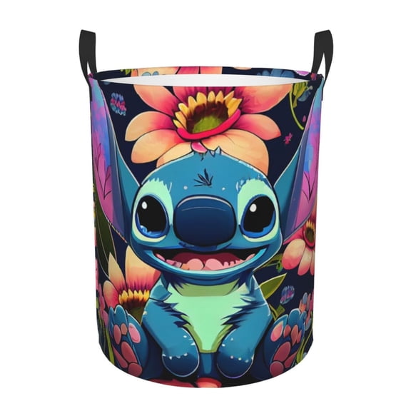 Circular Hamper with Handles Stitch Laundry Basket Dirty Clothes Storage Basket Bathroom Small