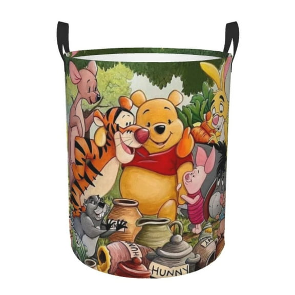 Circular Hamper with Handles, Winnie The Pooh Laundry Basket Dirty Clothes Storage Basket For Home Bathroom Small