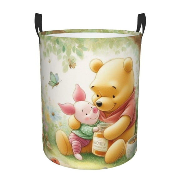 Circular Hamper with Handles, Winnie The Pooh Laundry Basket Dirty Clothes Storage Basket For Home Bathroom Small