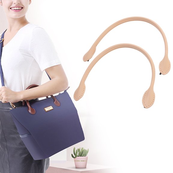 Circular Handbag Handles Replacement Purse Straps Second Layer Cowhide Beige 1 Set for Women DIY Projects