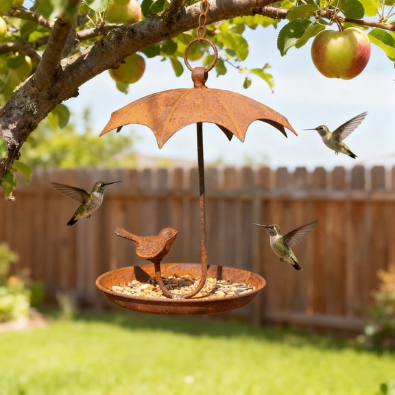 Circular Hanging Bird Feeder for Garden Backyard Outdoor Decor | Handcrafted Metal Iron Feeder with Thickened Bowl | 1 Pack